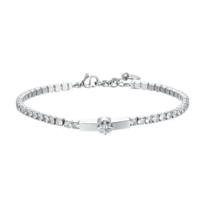 Bracciale Tennis con Cristalli Bianchi in Acciaio con Rosa dei Venti Uomo Luca Barra BA1812