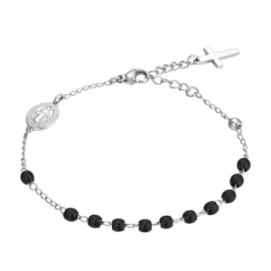 Bracciale Rosario in Acciaio con Pietre Nere Uomo Luca Barra BA1848