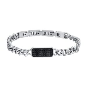 Bracciale in Acciaio con Cristalli Neri Uomo Luca Barra BA1582