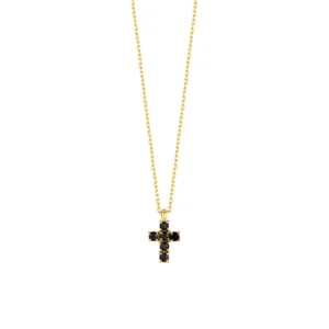 Collana in Acciaio Dorato con Croce con Cristalli Neri Uomo Luca Barra CA540