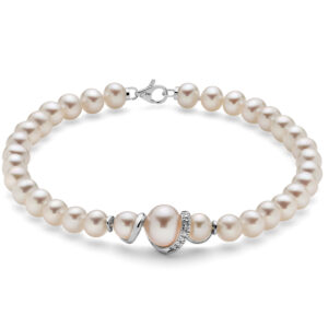 Bracciale di Perle da 5 – 5,5 mm e Perla Centrale 7,5 - 8 mm e Diamanti Miluna PBR3042V