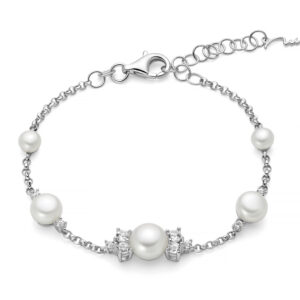 Bracciale con Topazi Bianchi e Perle 5 - 8,5 mm in Argento Miluna PBR3753
