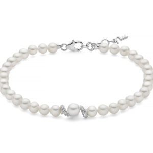 Bracciale di Perle 4-5 - 5 mm e Perla Centrale 5 - 5,5 e Topazi Bianchi Miluna PBR3800
