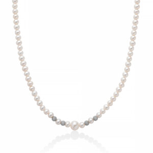 Collana di Perle 4 - 4,5 mm e 4 Sfere in Oro con Perla Centrale 7,5 - 8 mm Miluna PCL3080V