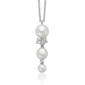 Collana con Topazi Bianchi e Perle 5 - 7,5 mm in Argento Miluna PCL6799