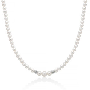 Collana di Perle 6 - 6,5 mm e 2 Sfere in Oro con Perla Centrale 7 - 7,5 mm Miluna PCL6849