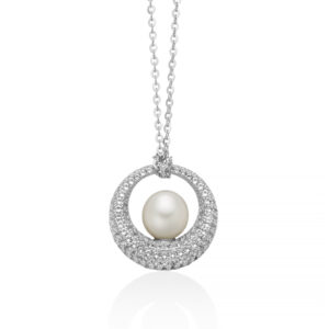Collana con Topazi Bianchi e Perla Centrale 7 - 7,5 in Argento Miluna PCL6870