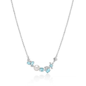 Collana con Topazi Bianchi e Topazi Azzurri e Perla 8 - 8,5 in Argento Miluna PCL6915