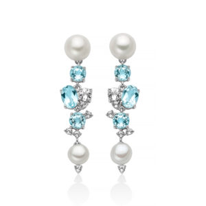 Orecchini con Topazi Bianchi e Topazi Azzurri e Perle 6,5 - 8,5 mm in Argento Miluna PER2964