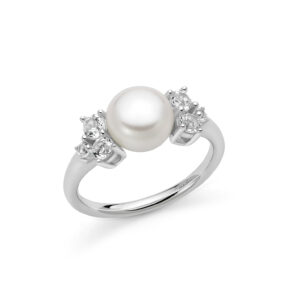 Anello con Topazi Bianchi e Perla Centrale 8 - 8,5 mm in Argento Miluna PLI1739