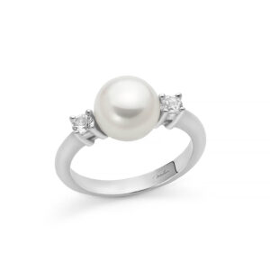 Anello con Perla 8,5 - 9 mm e Topazi Bianchi in Argento Miluna PLI1758M12