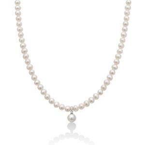 Collana di Perle da 5 – 5,5 mm e Perla Centrale 7,5 – 8 mm e Diamanti Miluna PCL5528V